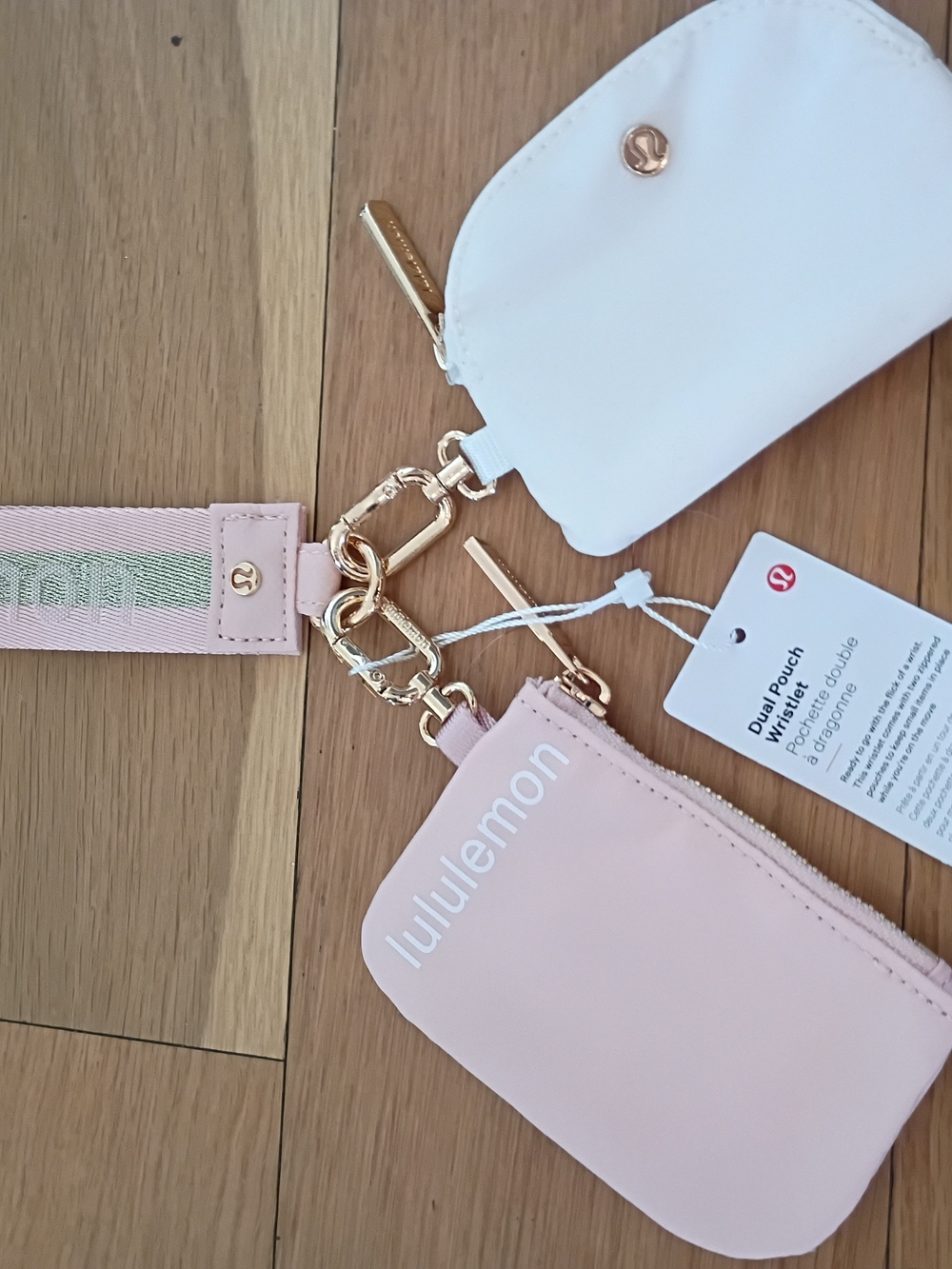 Lululemon Pink White And Gold Dual Pouch Keychain Wristlet - Picture 2 of 2
